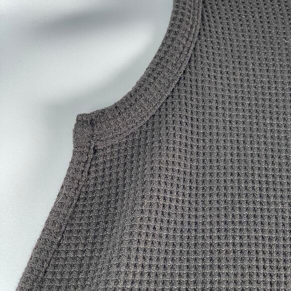 Famulily Thermal Top XL Black Split Neck Waffle Knit Cotton Blend - Picture 3 of 6